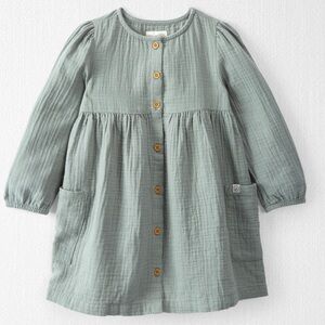 Little Planet Blue-Green Button-Down Newborn Gauze Dress